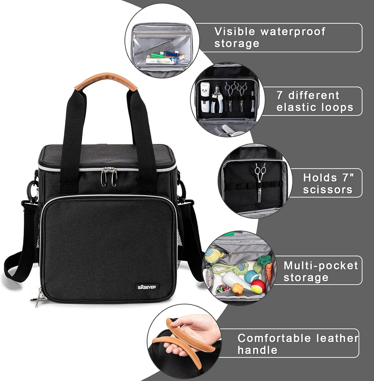 Pet Grooming Bag, Dog Grooming Supplies Organizer Tote Bag, Perfect for Pet Grooming Tool Kit Accessories-Black