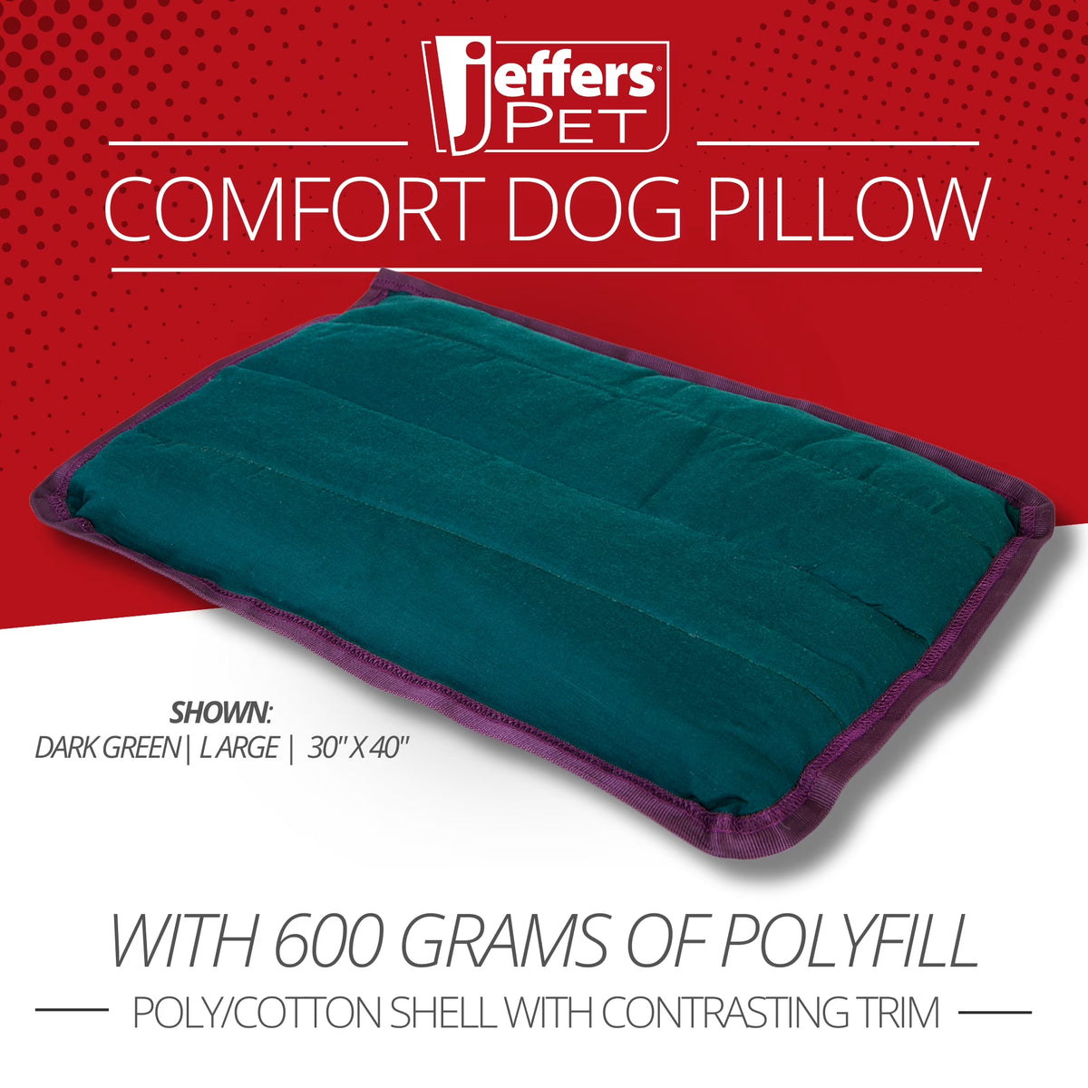 Pet Comfort Dog Pillow, Large 30" X 40", Dark Green – Machine Washable Dog Bed for House, Sofa, Crate & Travel – Poly Cotton Shell, Winter Warmth, Soft, Comfy, Durable, Top Pet Bedding