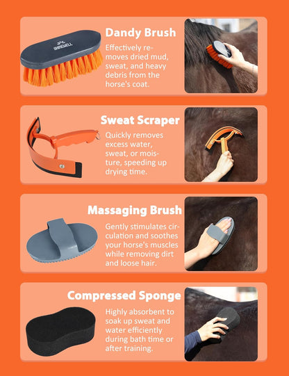 8-Piece Horse Grooming Kit, Complete Horse Brush Set