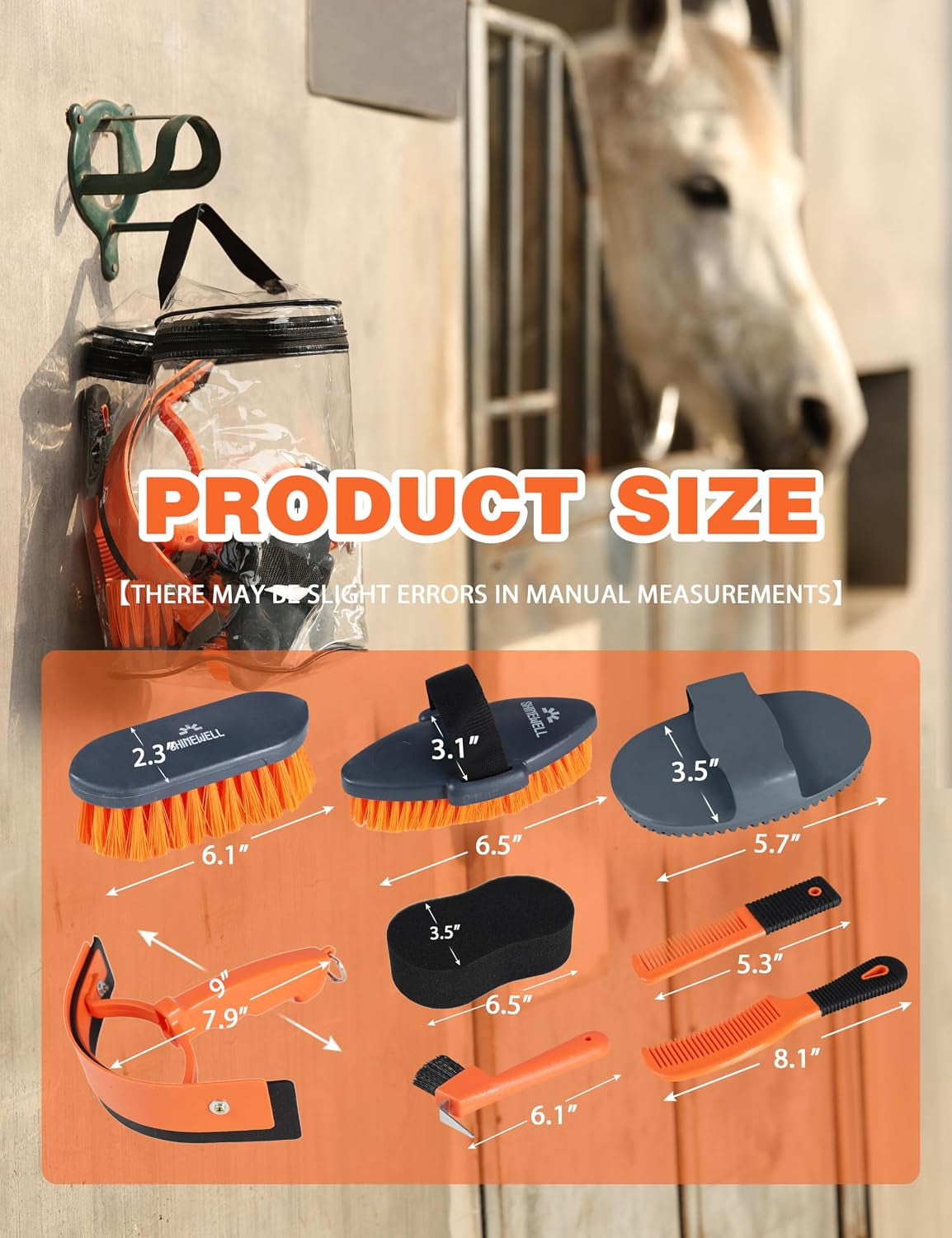 8-Piece Horse Grooming Kit, Complete Horse Brush Set
